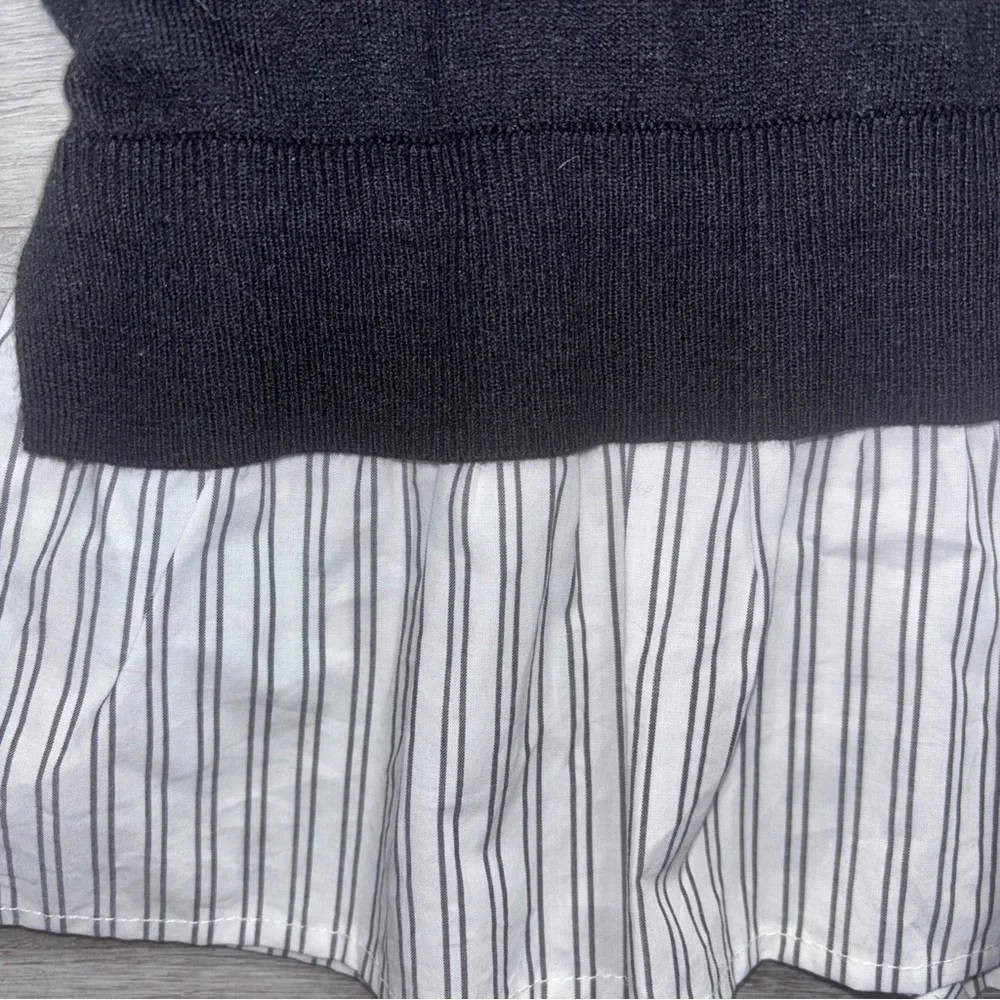 Kate Spade Black Long Sleeve Top with Striped Ruffle Hem - Size Medium - Picture 3 of 7